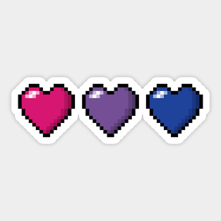Row of Three Bisexual Pride Flag Pixel Hearts Sticker